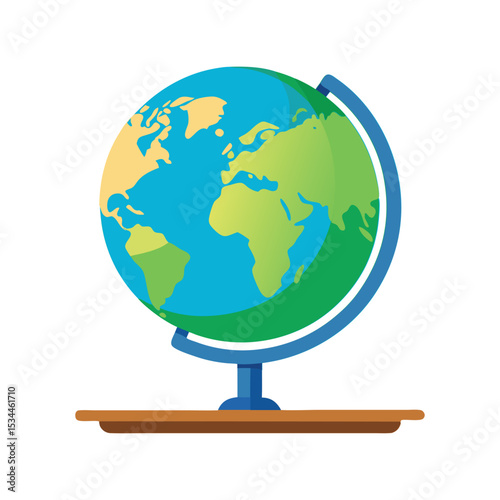 Earth Globe Table Vector Illustration – World Map Model, Geography Education, Desk Decor, Learning Art

