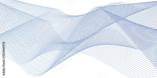 Abstract smooth frequency isolated element creative. Abstract wave blend stripes lines white background. Vector curve line pattern mesh. Technology lines flow and motion energy blend.	