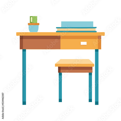 Classroom Desk Vector Illustration – School Furniture, Student Table, Education Interior, Study Room Art

