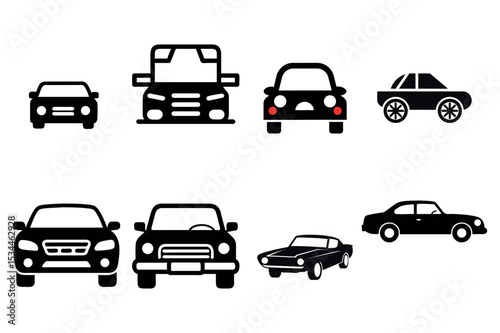 Various Black Silhouette Car Icons for Automotive Website or App