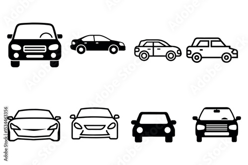 Various Black Silhouette Car Icons for Automotive Website or App