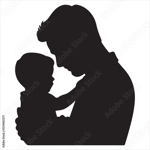 Silhouette Illustration Of Father Holding Baby Depicting Love And Care For Children.