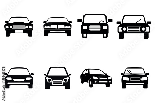 Various Black Silhouette Car Icons for Automotive Website or App