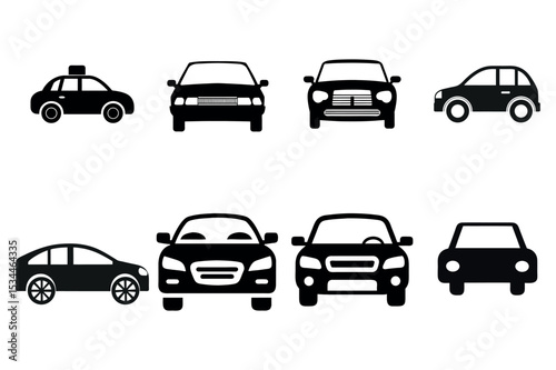 Various Black Silhouette Car Icons for Automotive Website or App