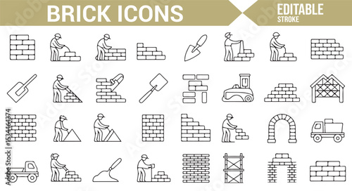 Set of clean, minimalistic vector icons for construction and masonry.