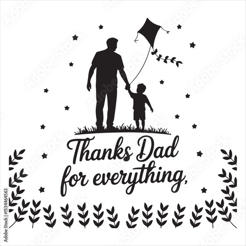 Father And Son Flying Kite Illustration For Happy Fathers Day Celebration.