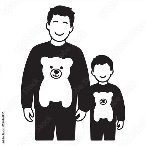 Father And Son Matching Teddy Bear Sweaters Black And White Illustration