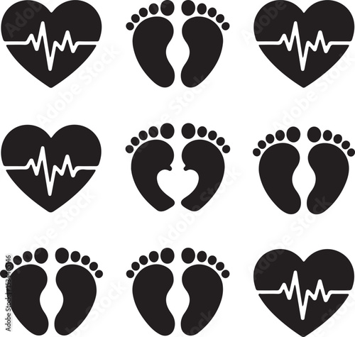 Heartbeats and Footprints A Collection of Vector Icons for Healthcare and Family