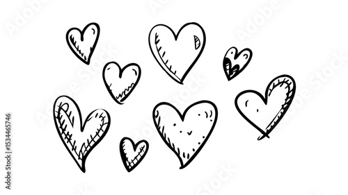 Doodle hearts sketch set. Various different hand drawn heart icon love collection isolated on white background. Red heart symbol for Valentines Day. Vector illustrator. EPS 10 22

