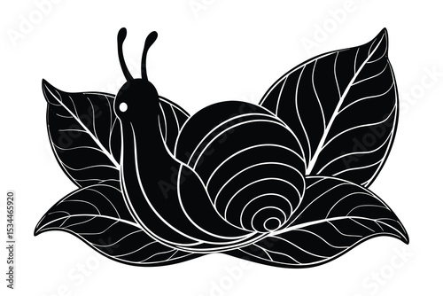 Detailed Silhouette Vector Illustration of a Snail with Intricate Shell Design and Smooth Lines for Creative Projects