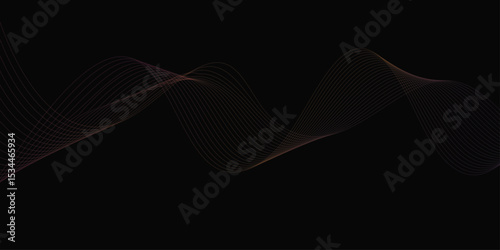 Abstract background with waves for banner. Web banner size. Vector background with lines. Element for design isolated on black. Vector illustration.	