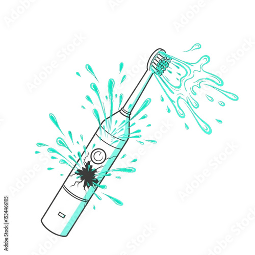 Toothbrush spraying water – sink splash.