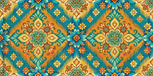 Vibrant floral pattern featuring rich colors and intricate designs.