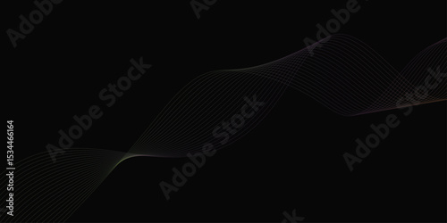 Abstract background with waves for banner. Web banner size. Vector background with lines. Element for design isolated on black. Vector illustration.	