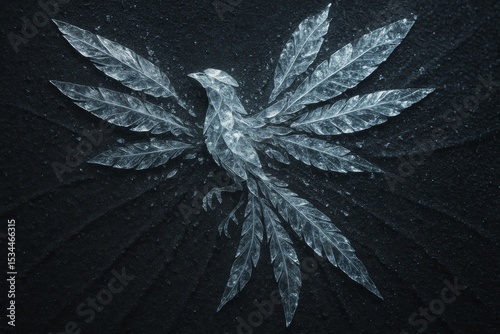 An artistic representation of a phoenix, crafted from textured, possibly icy or stony feathers, against a dark, rugged background. This image symbolizes rebirth, resilience, and transformation.