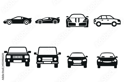 Various Black Silhouette Car Icons for Automotive Website or App