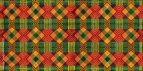Colorful African-inspired textile pattern featuring vibrant geometric designs.
