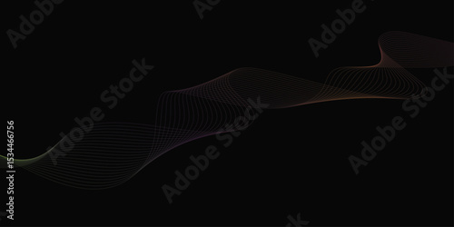 Abstract background with waves for banner. Web banner size. Vector background with lines. Element for design isolated on black. Vector illustration.	