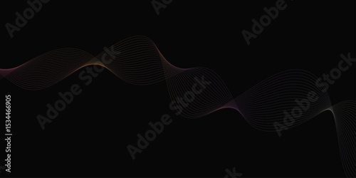 Abstract background with waves for banner. Web banner size. Vector background with lines. Element for design isolated on black. Vector illustration.	