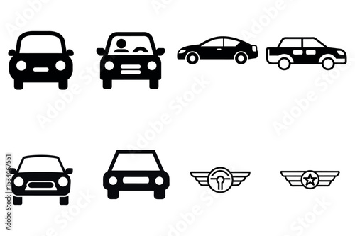 Various Black Silhouette Car Icons for Automotive Website or App
