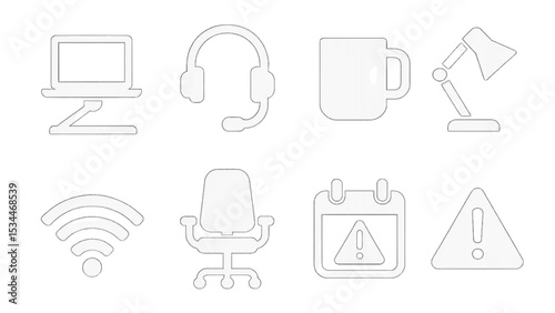 Remote Work Essentials Silhouette Icon Set