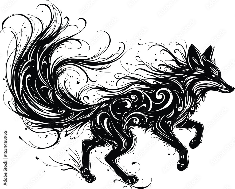 Stylized Running Fox Illustration - Intricate Wildlife Art Vector Design for Nature-Inspired Creativity Stylized Running Fox Illustration - Intricate Wildlife Art Vector Design for Nature-Inspired Creativity