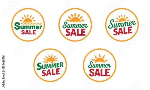 Summer Sale Circular icon set. Discount Promotion, sticker, badge, emblem, tag badge and labels design. Template banner shopping badges. vector illustration.	
