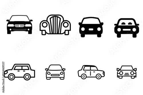 Various Black Silhouette Car Icons for Automotive Website or App