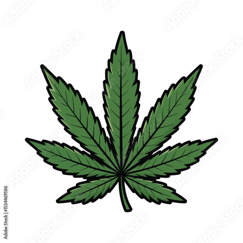 A single, vibrant green cannabis leaf with seven distinct, serrated lobes