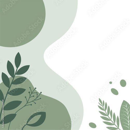 Elegant Green Botanical Background: Abstract Shapes & Leaves for Design Projects Biophilic vector background