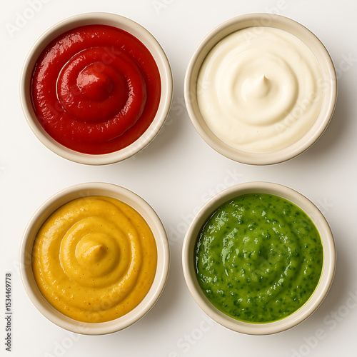 set of ketchup and sauces isolated on white background 