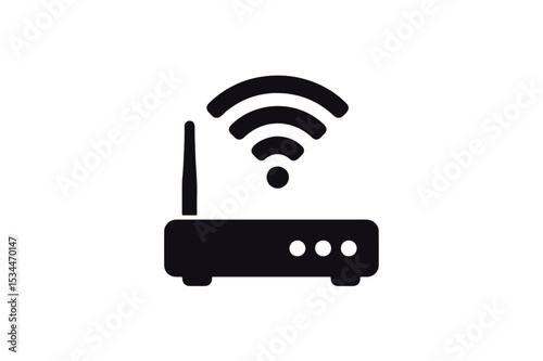 Modern Wi Fi router silhouette on white background.02