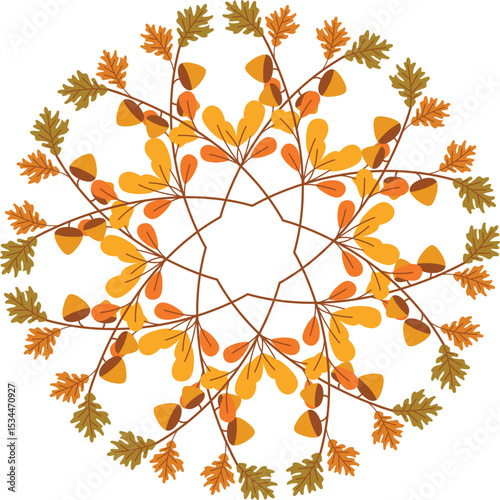 Autumn Mandala with Colorful Fall Leaves