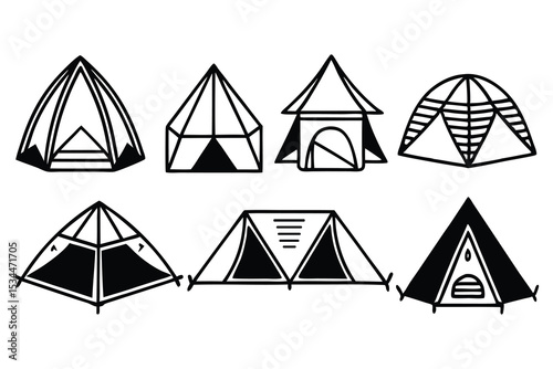 Camping Silhouette Vector Illustration Outdoor Adventure Nature Escape and Campground Scene for Graphic Design Projects