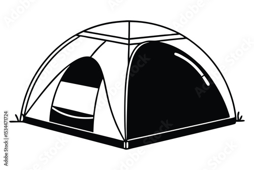 Camping Adventure Silhouette Vector Illustration of Outdoor Scene with Tent Trees and Campfire for Graphic Design
