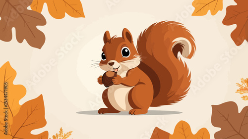 A squirrel holding an acorn in flat design