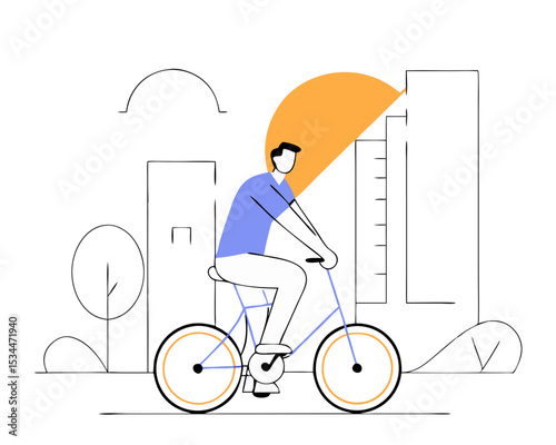 Happy Man Riding Rental Bicycle in Urban City, Eco Transport Active Leisure Cyclist Vector Illustration Flat Style Isolated White