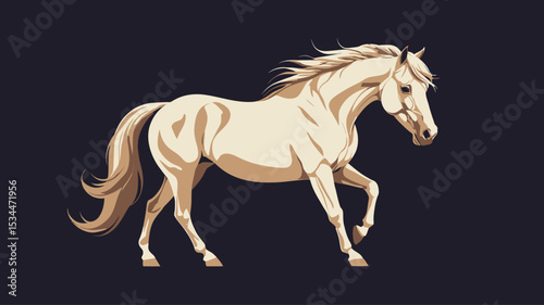 A horse in side-view with flowing tail