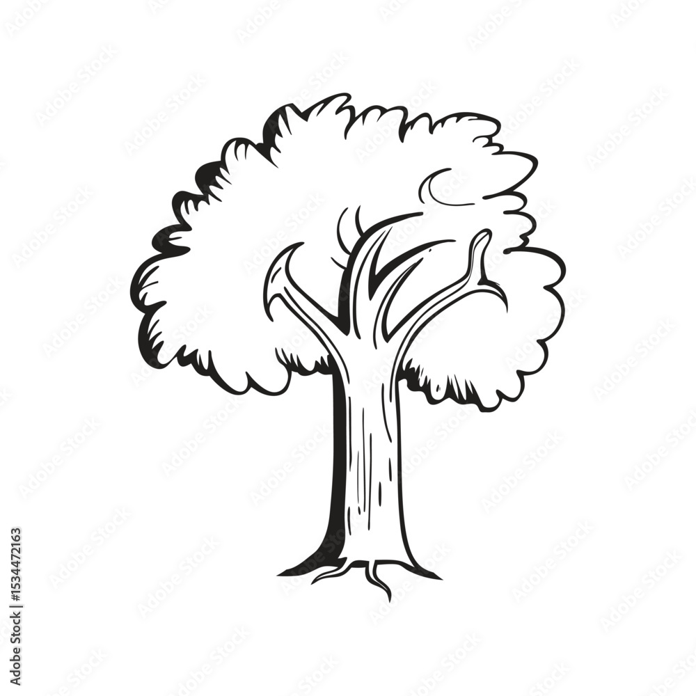 Fototapeta premium Oak Tree Hand Drawn Doodle Vector Illustration – Nature Sketch, Forest Plant, Botanical Art, Vintage Design