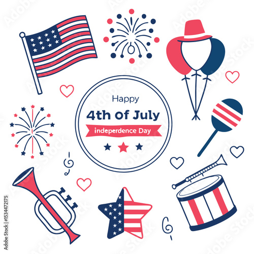 Fourth of July Flat Icons Red Blue White Celebration