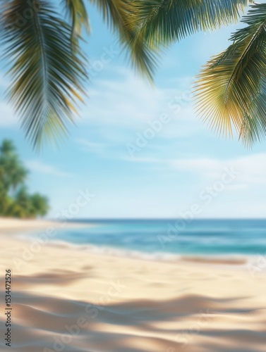 Wallpaper Mural Summers Paradise A blurred background of a beautiful sandy beach with palm trees and a blue sky, a perfect summer vacation concept banner Torontodigital.ca