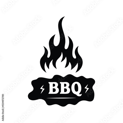 BBQ Logo Type Vector Illustration – Barbecue Flame Design, Grill Label, Restaurant, Food Festival Art

