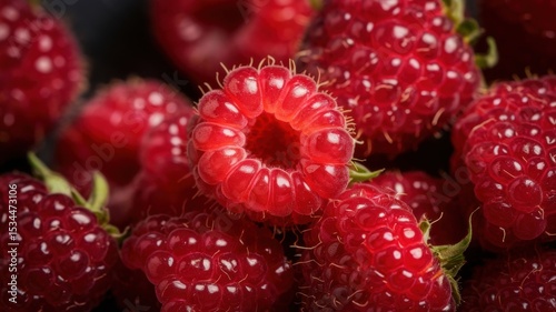 Background of fresh raspberries, bright, juicy red raspberries on a dark background. A background with a place for the text.
