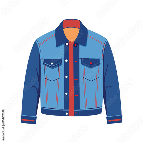 Denim Jacket Vector Illustration – Blue Fashion Outerwear, Casual Clothing, Modern Style, Trendy Outfit Art

