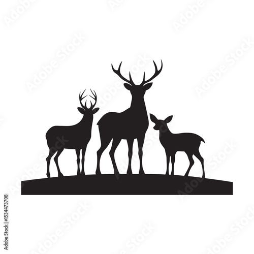 Minimalist Deer Family In Silhouette
