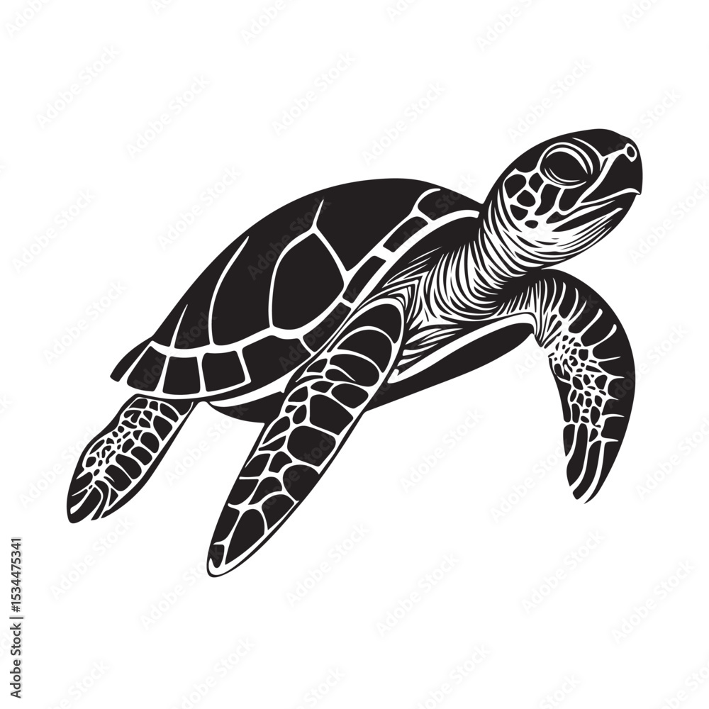 Fototapeta premium silhouette vector turtle logo design illustration, turtle logo icon silhouette, swimming turtle logo design, turtle animal silhouette vector, silhouette of turtle design on white background.