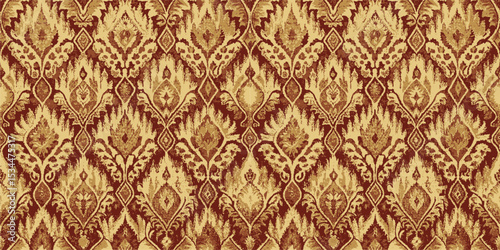 Elegant vintage damask pattern in warm tones of gold and deep burgundy.