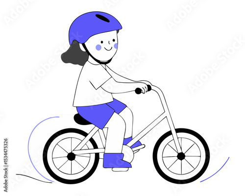 Happy Little Kids Cycling Outdoors with Helmets, Cartoon Vector Illustration Isolated on White