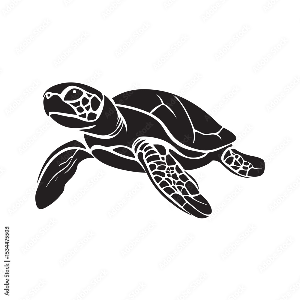 Fototapeta premium silhouette vector turtle logo design illustration, turtle logo icon silhouette, swimming turtle logo design, turtle animal silhouette vector, silhouette of turtle design on white background.