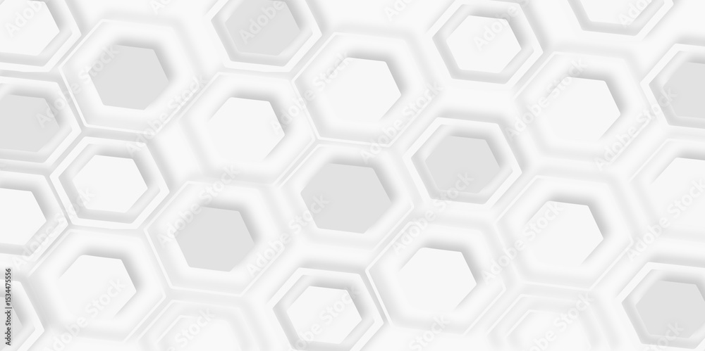 Fototapeta premium pattern of multiple overlapping hexagonal shapes and soft shadows white background.